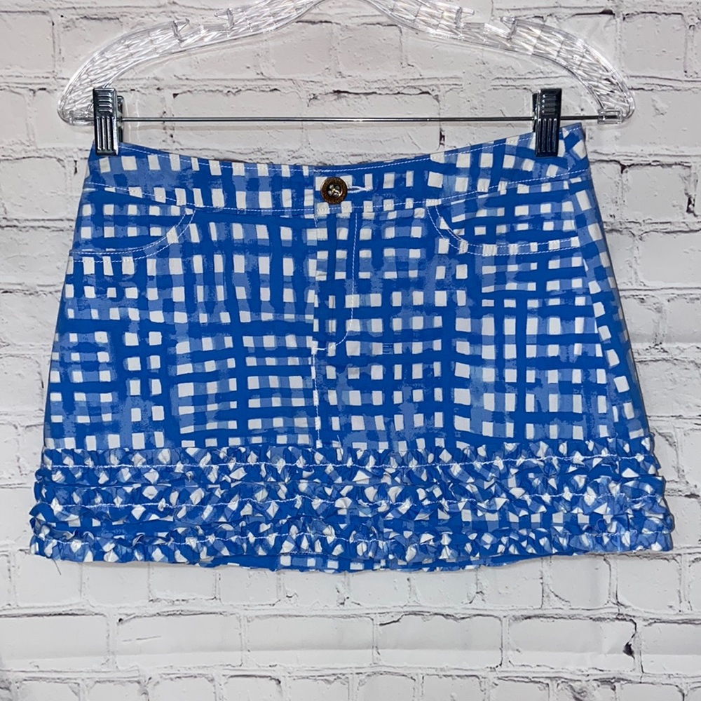 Lilly Pulitzer 00 super cute blue white checkered skort ruffle bottom summer